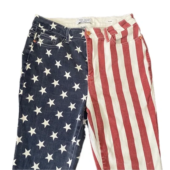 American Flag Denim High Waist Flare Jeans Hot Pants Stretch by Judy Blue Sz 11 - Picture 4 of 5